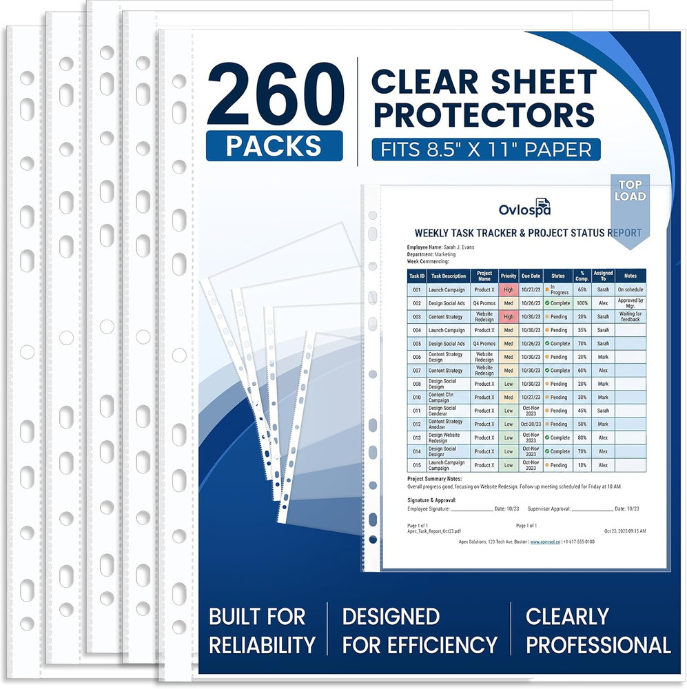260 Pack Clear Sheet Protectors 8.5 X 11 Inch Easy-Open, Transparent Plastic Pag