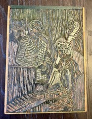Vintage Woodcut block for printing Jazz Beatnik Dave Brubeck style Folk Art