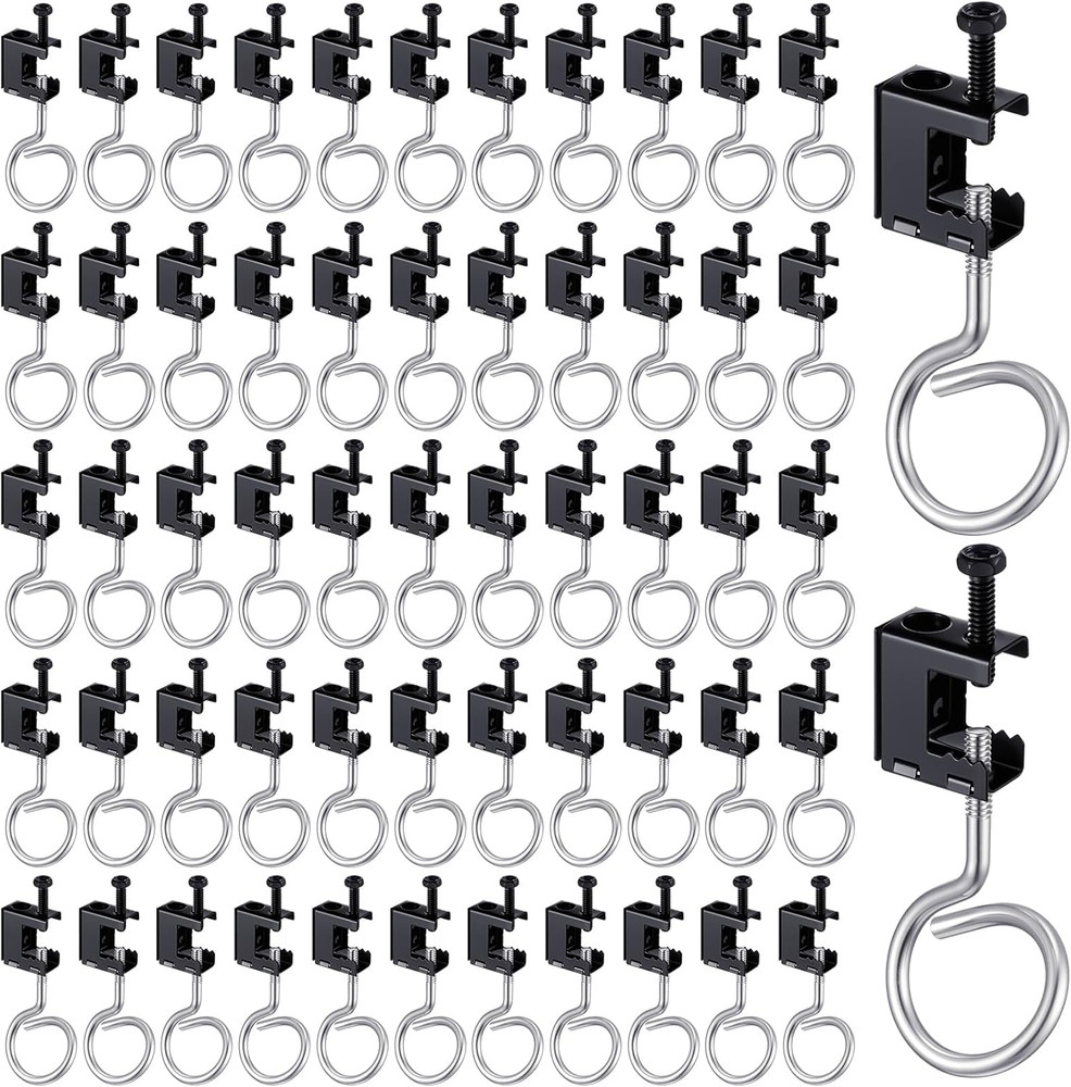 100 Sets 1/4-20 Beam Clamps with 1-1/4in Bridle Rings Steel Black Hanging Kit