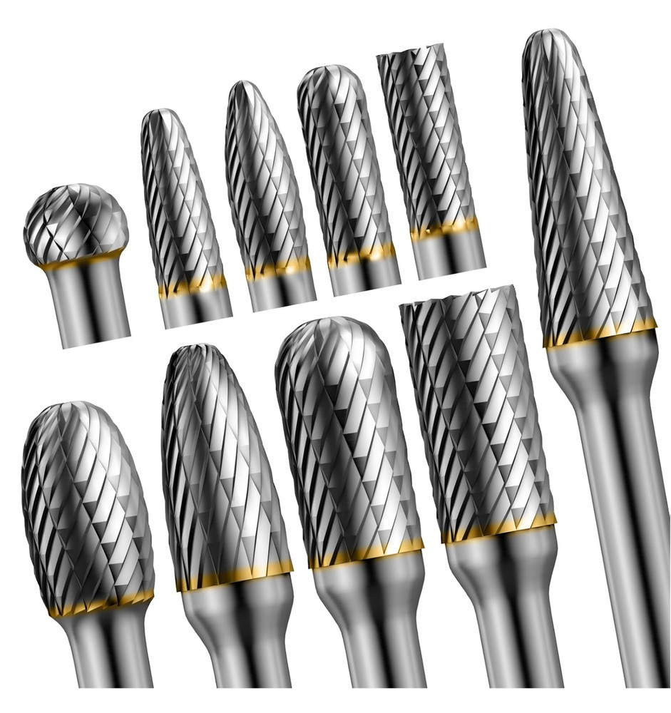 10pcs Die Grinder Bits w/ 1/4″ Shank, Tungsten Carbide Burr Set for Metal Steel