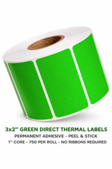 Direct Thermal Zebra Labels- 3×2 Green Colored 700 Labels per roll 1-12 Rolls