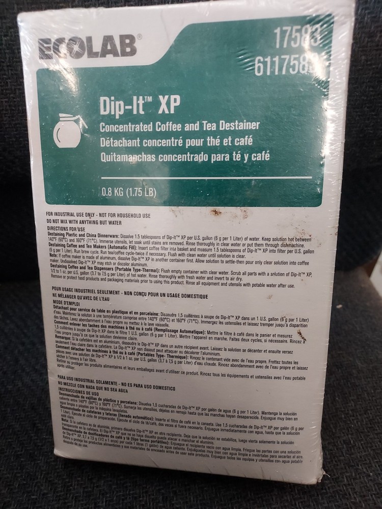 SOLD AS IS 6117583 Ecolab Dip-it Destainer Descaler Coffee Maker Pot Cleaner