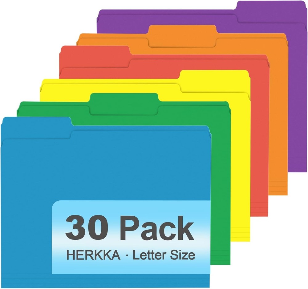 30 Pack 1/3 Cut Tab File Folders, Colored File Folders Designed for Office