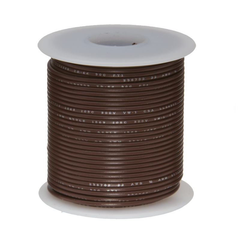 24 AWG Gauge Solid Hook Up Wire Brown 25 ft 0.0201″ UL1007 300 Volts