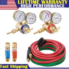 New Oxygen and Acetylene Regulator Set (2) Welding Gas Gauges + 1/4″×50Ft Hose