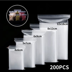 200/100PCS Transparent Zip Bags Food Jewelry Vacuum Storage Bag Plastic Thicken