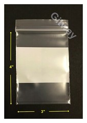 3″ x 4″ White Block Writeable Resealable Zip Top Lock Clear Plastic Bags 4miL