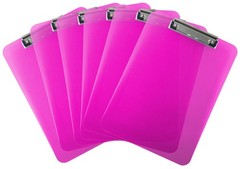 Pink Plastic Clipboard 6 Pack Transparent Color Letter Size Low Profile