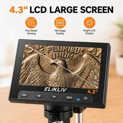 Digital Coin Microscope 1000x Magnification, 8 LED Lights, PC Compatible, 4.3″ D