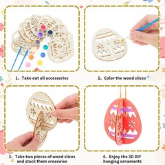 24 Pcs DIY Easter Wooden Ornaments 3D Unfinished Wood Crafts to Paint Easter Han