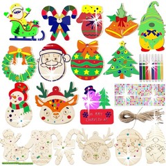 60PCS DIY Christmas Wooden Ornaments Unfinished Wood Slices Paintable Craft Kit