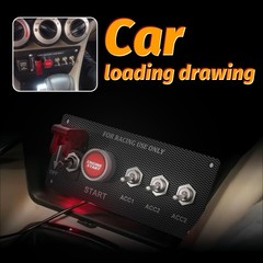 5in1 Ignition Switch Panel Engine Start Push Button Toggle 12V LED Carbon Fiber