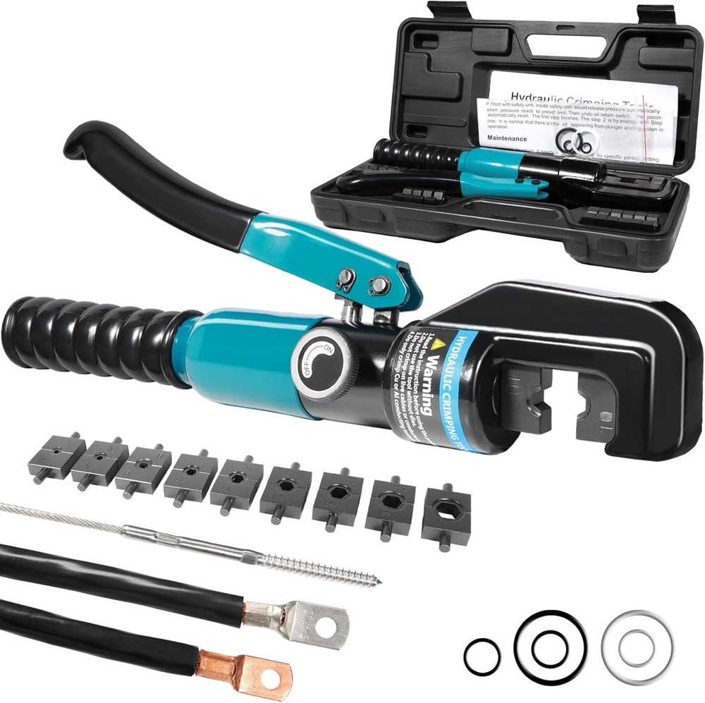 10 Tons Hydraulic Crimping Tool with 9 Dies – Battery Cable Crimper Tool & Wire