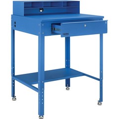 34-1/2″W x 30″D x 38″H Shop Desk with Pigeonhole Riser Electrical Outlets Flat