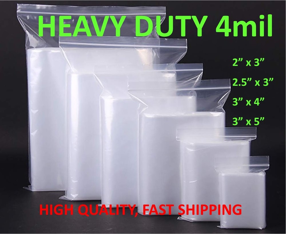 2″x3″, 2.5″, 4″, 5″ Clear 4 Mil Plastic Zip Seal Bag Reclosable Top Lock 4Mil