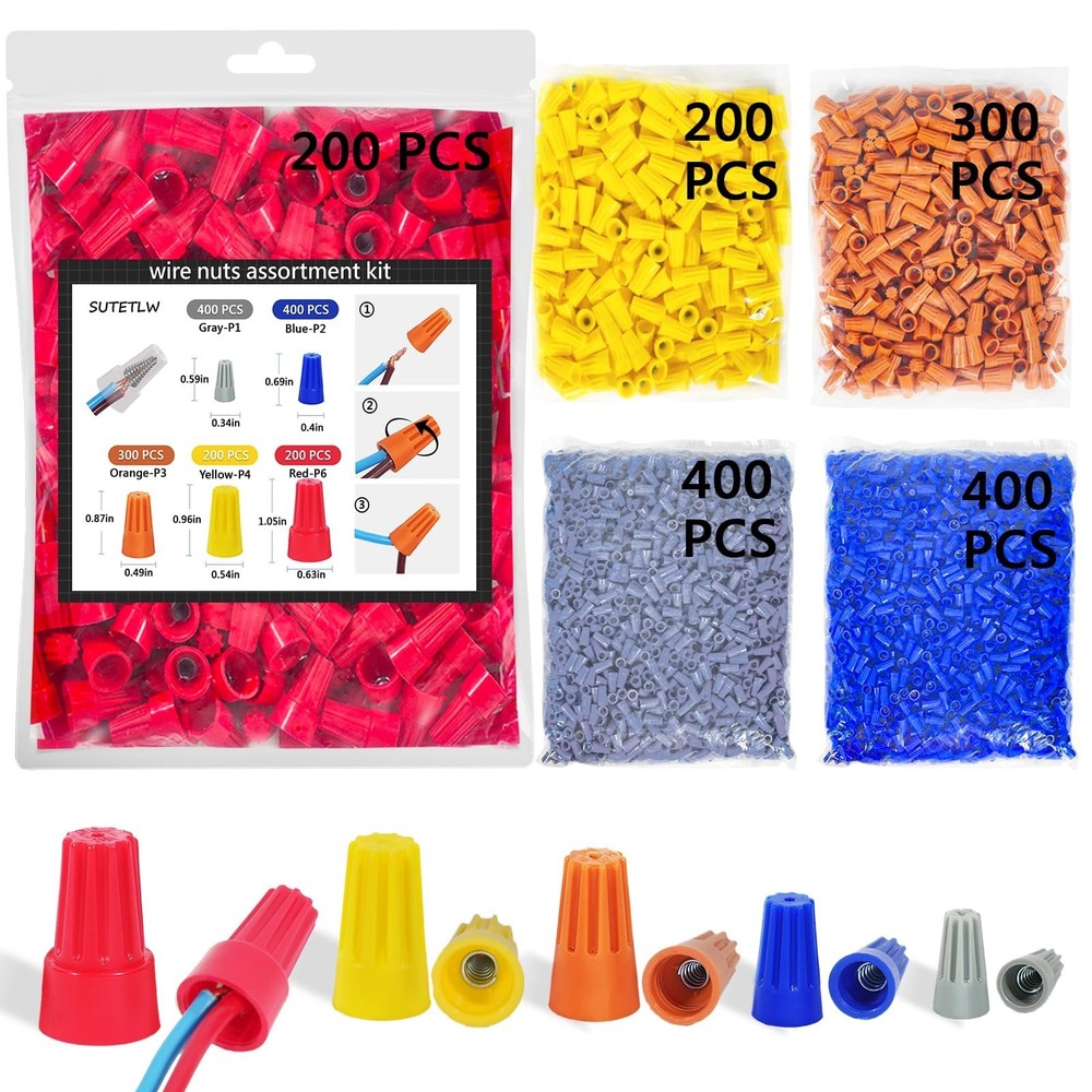 Wire Nuts Assortment Kit 1500 PCS Insulating Insert Twist Electrical Wire Con…