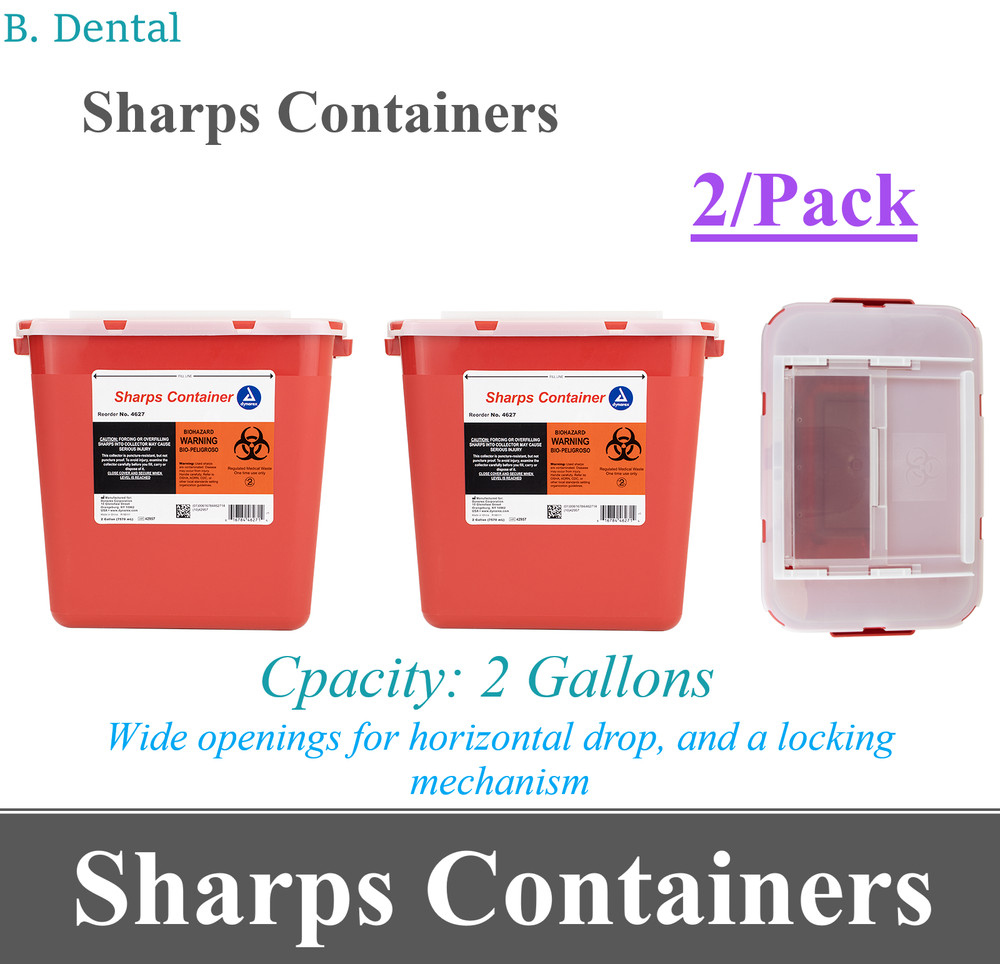 2/Pk Sharps Container 2 Gallons | Biohazard Needle and Syringe Disposal Lock Top