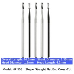 5/pk Vakker Dental HP Carbide Burs 44.5mm Long Straight Fissure Burs Low Speed