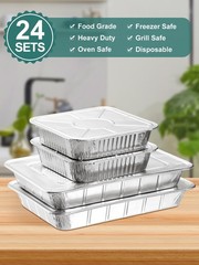 NEEBAKE 24 Pack Disposable 9x13x1.875 inches & 8x8x1.8 inches, Silver