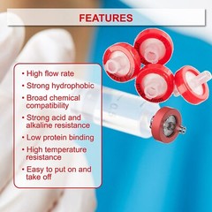 PTFE Membrane Syringe Filters 13mm 0.45 m HPLC Filtration Lab Red Wheel