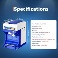 300LBS/H 500W Commercial Ice Shaver Electric Snow Cone Machine Ice Crusher US