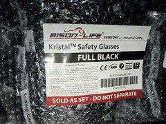 12 Pair of Bison Life Kristal Safety Glasses – Full Black – One Size