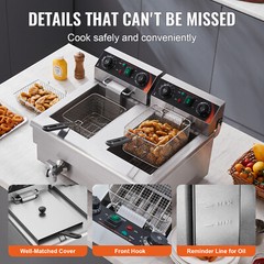 22L Commercial Electric Deep Fryer Countertop Deep Fryer w/ Dual Tanks 3000W