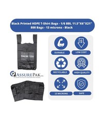 AssurePak Easy-Open Case of 800 Black HDPE Plastic ‘Thank You’ Bags – NEW