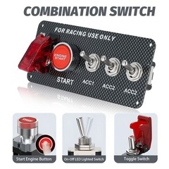 5in1 Ignition Switch Panel Engine Start Push Button Toggle 12V LED Carbon Fiber
