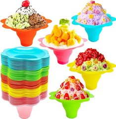 100 PCS Snow Cone Cups Flower Shaped Shaved Ice Cups4 OZ Plastic Snow Cone Bowls