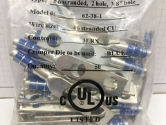 Izzy 62-38-1, #6 AWG Lug, 2 hole, 3/8″ Holes, 1″ OC, Long Barrel – 50 pcs