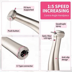 NSK Style Dental Brushless LED Micro Motor /1:5 Increasing LED Contra Angle NEW