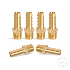 6 Pcs Brass Hose Fittings, 1/4 NPT to 3/8 Barb Barbed Hose Fittings, Male Thread