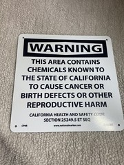 NMC CP9R California Prop 65, Warning This Area Contains Chemicals, 10”x10” Plas.