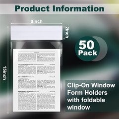 50 Pack Clip-On Window Form Holders – Clear Plastic Pouch Hangers for Dealership