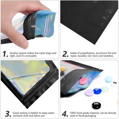 400PCS Holographic Mylar Foil Bag Resealable Zipper Pouch Packaging Clear Front