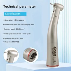 Dental 1:5 Increasing Contra Angle Optic LED Handpiece Fit Electric Motor
