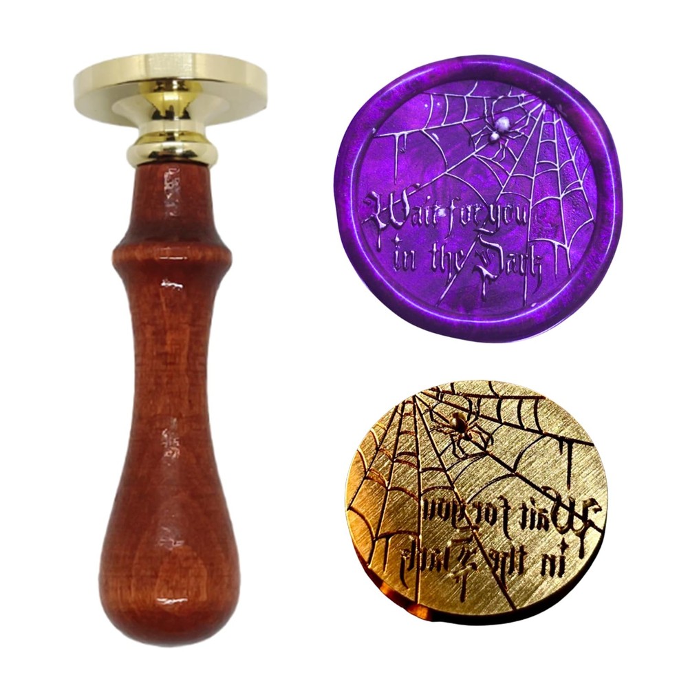 Wax Seal Stamp Kit Halloween Spider Web Brass Head with Wooden Handle for Inv…