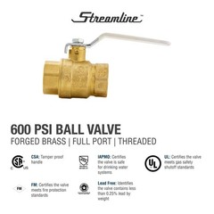 Streamline 1 in. Brass FPT Full Port Packing Gland Ball Valve