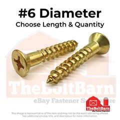 #6 Phillips Flat Head Wood Screws Brass (Choose Length & Qty)