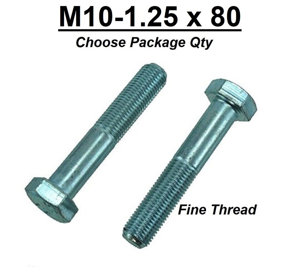M10-1.25 x 80mm Grade 10.9 Hex Cap Screw Bolts Metric Zinc Hardened FINE THREAD