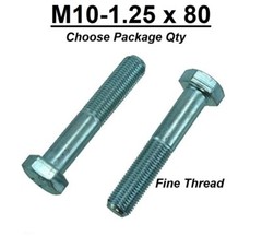 M10-1.25 x 80mm Grade 10.9 Hex Cap Screw Bolts Metric Zinc Hardened FINE THREAD