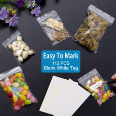 400PCS Small Resealable Plastic Bags With Labels – Assorted Sizes for Storage an