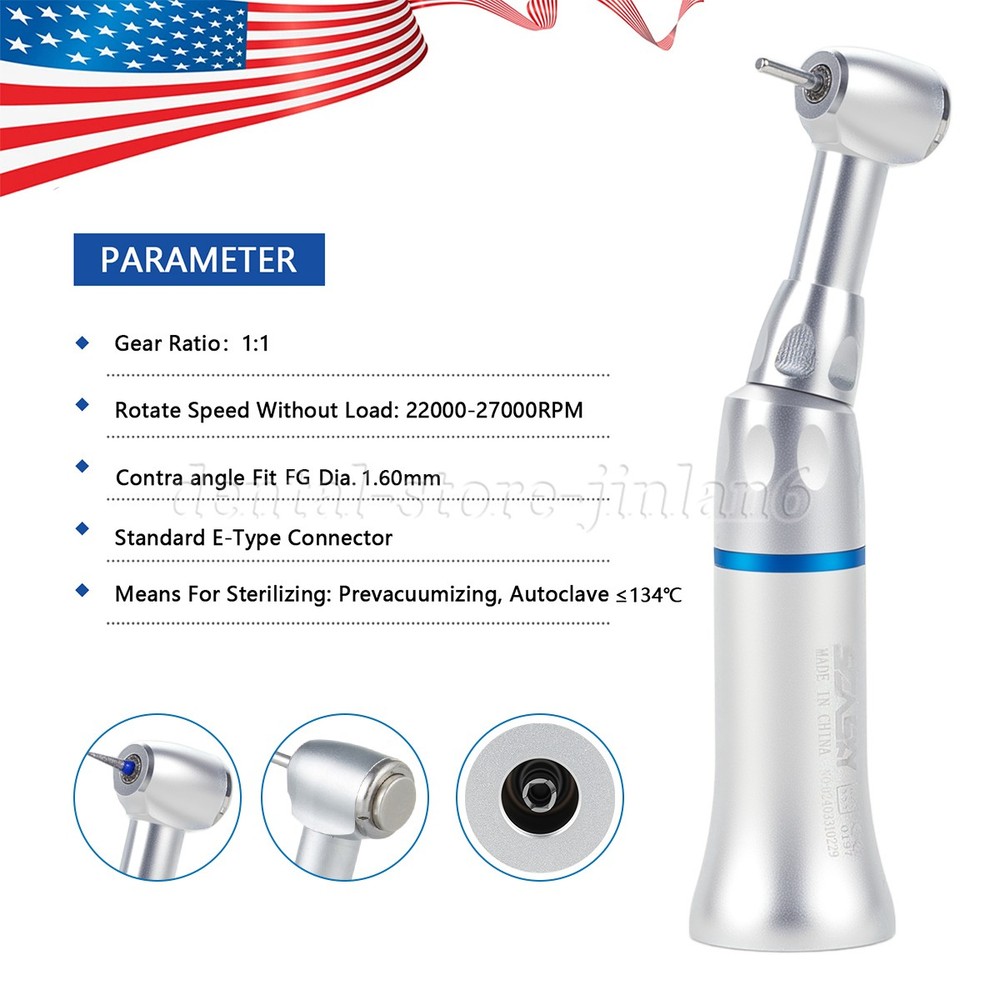 1-10* Dental Slow Low Speed Handpiece Push Button Contra Angle w/ FG 1.6MM Head