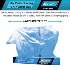 MAXIFILM 16ft x 350ft Roll of Blue Overspray Paintable Masking Plastic Sheeting