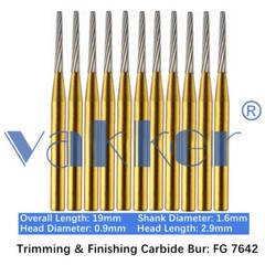 10/Pack Dental Trimming & Finishing Gold Carbide Burs Round Needle Egg FG7106