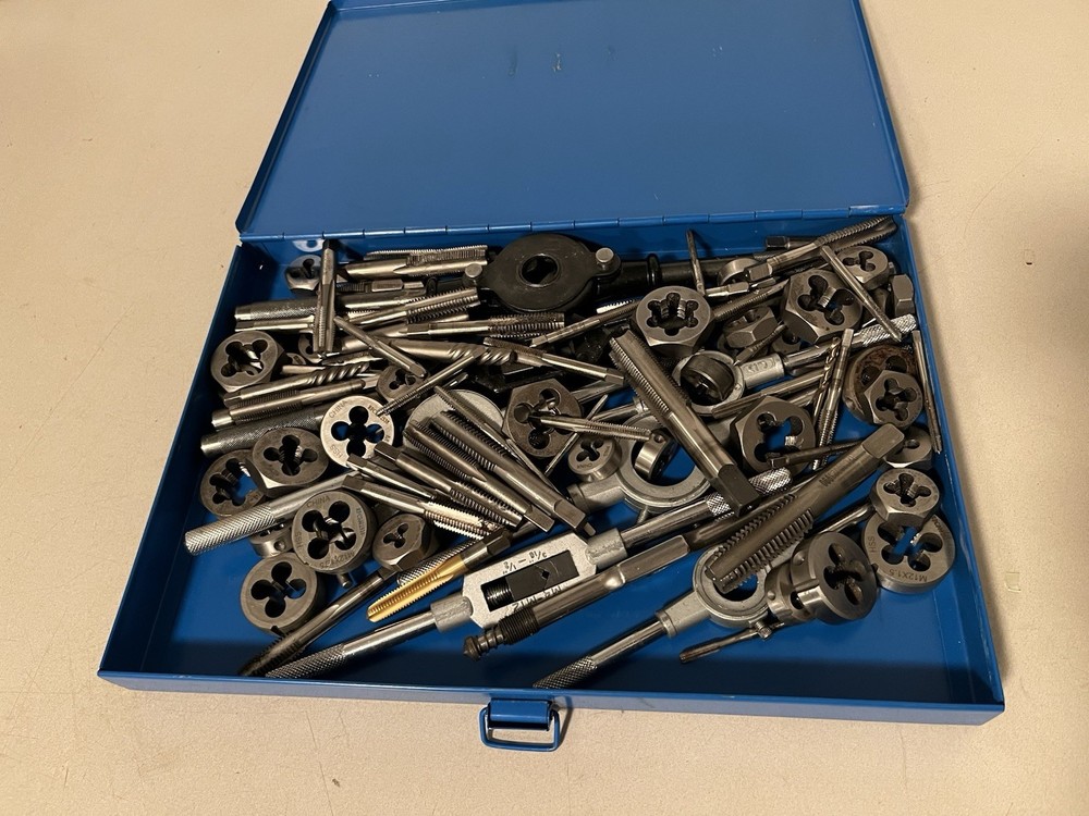 Lot of 90+ Assorted Machinist Tap & Die Assorted Sizes HS HSS & Handles