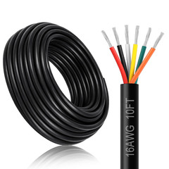 16 Gauge 6 Conductor Electrical Wire, 10FT 16AWG Black PVC Stranded Tinned Coppe