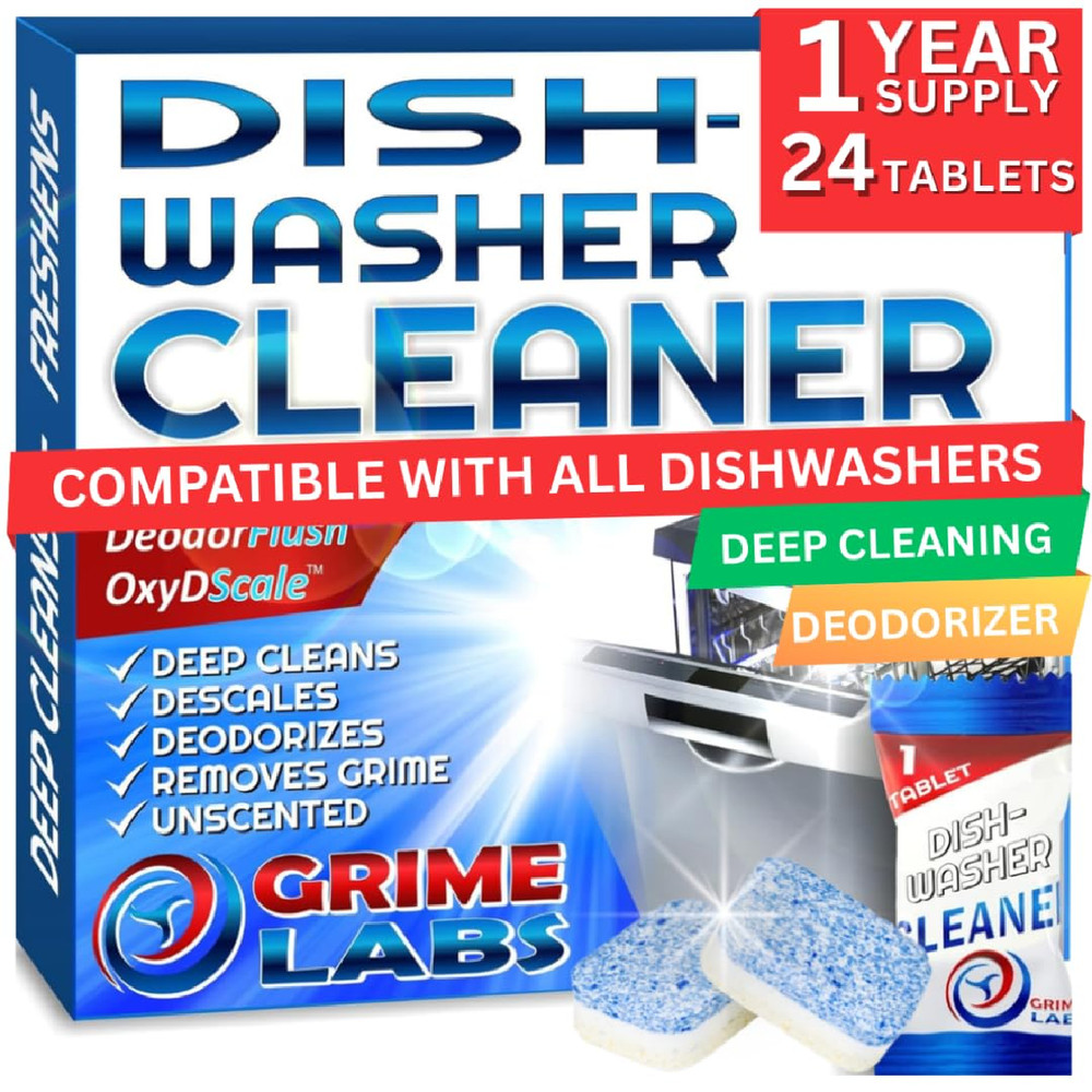 Grime Labs Dishwasher Cleaner Deodorizer Descaler Tablets 24 Pack Heavy Duty