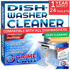Grime Labs Dishwasher Cleaner Deodorizer Descaler Tablets 24 Pack Heavy Duty